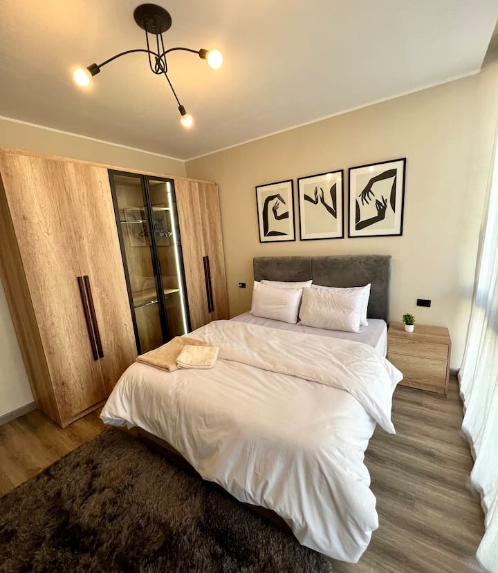 Sunlit Chic open view new 2-bed — Bedroom 1 in Lakeview, New Cairo, Egypt, Egypt