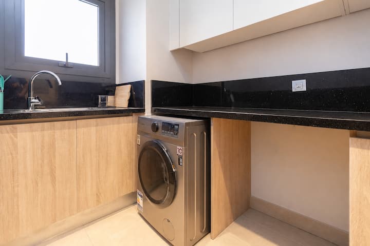 3BR Luxury Apt + Maid Room | Pool Table -Zed West — Full Kitchen in Zed West | El Sheikh Zayed, Egypt — photo 3