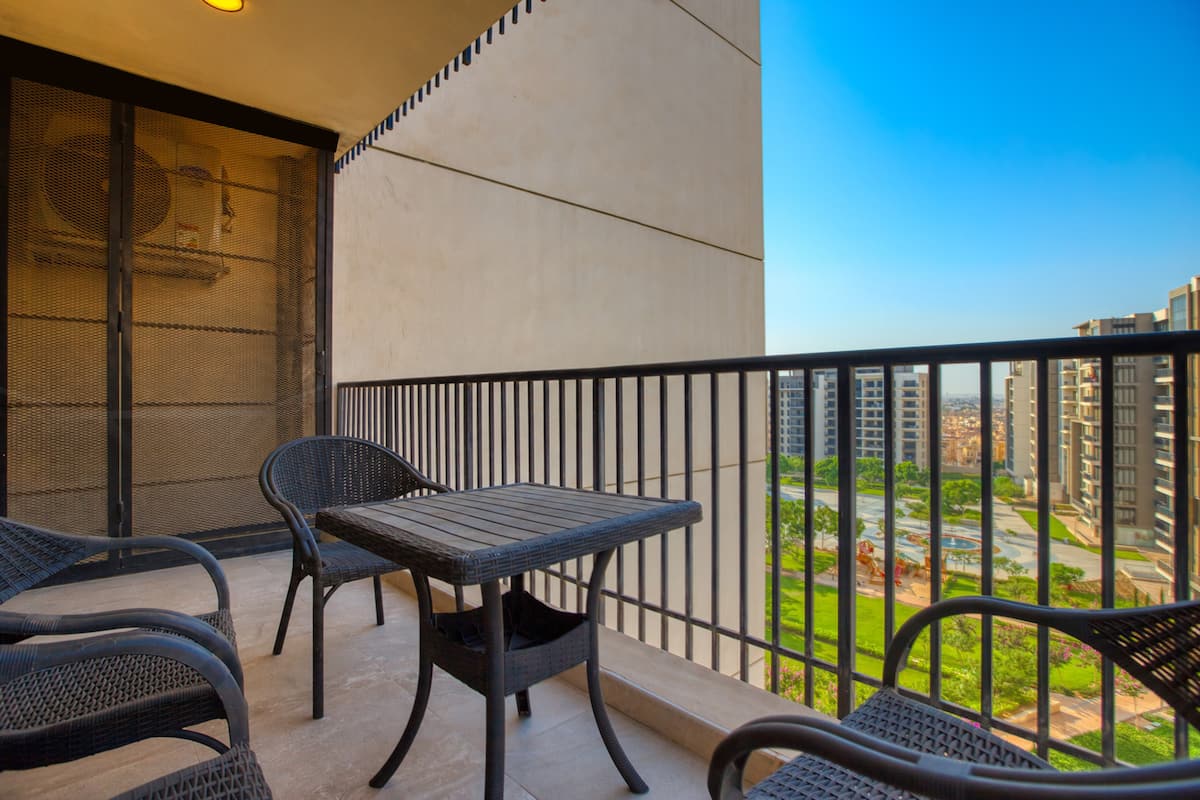 3BR Luxury Apt + Maid Room | Pool Table -Zed West — Balcony in Zed West | El Sheikh Zayed, Egypt