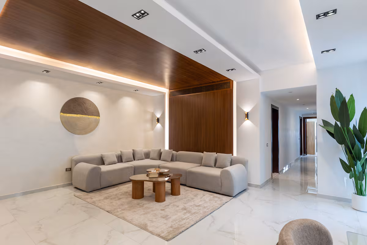 Bright 3BR Apartment | Side Garden View | SP — Living Room in First New Cairo, Egypt