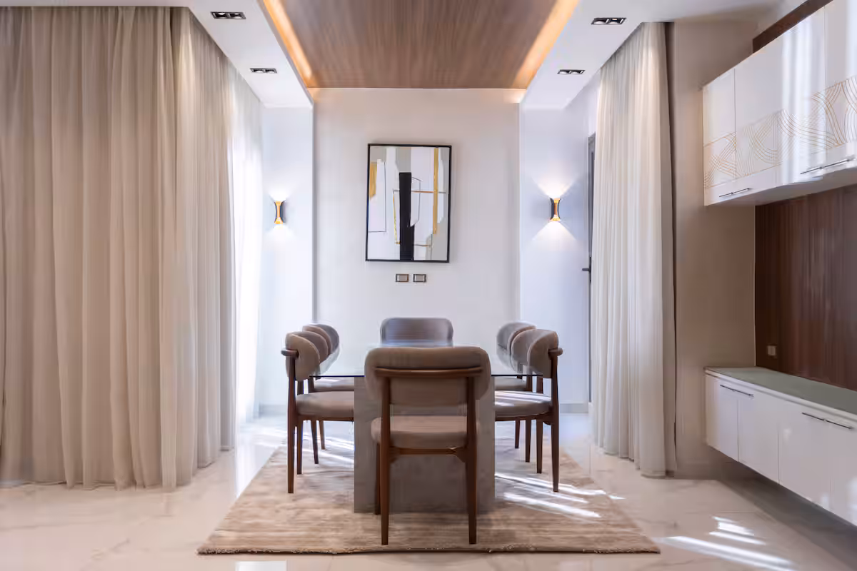 Bright 3BR Apartment | Side Garden View | SP — Dining Area in First New Cairo, Egypt