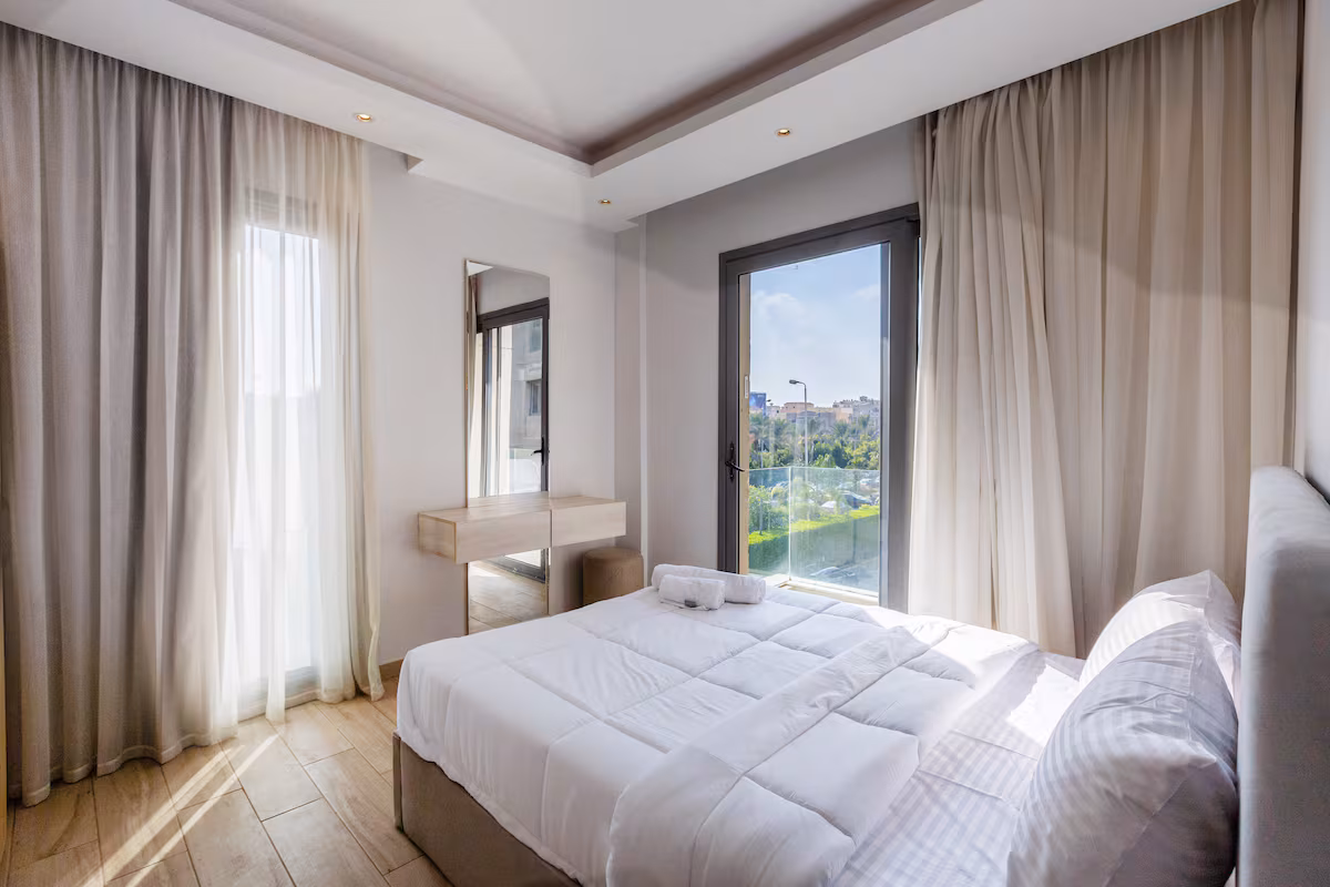 Bright 3BR Apartment | Side Garden View | SP — Bedroom 1 in First New Cairo, Egypt