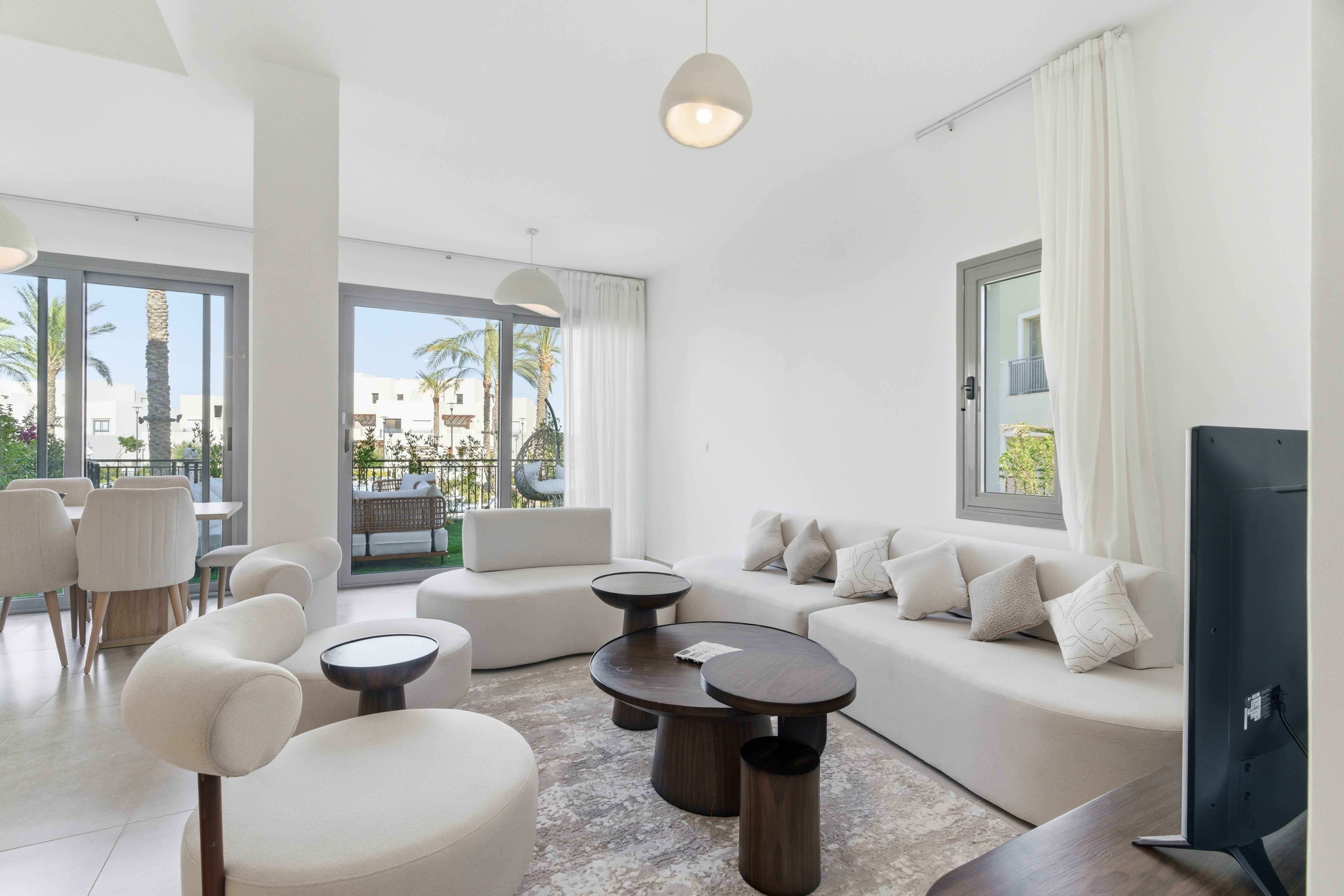 Bright 3BR Twinhouse – Pool View – Marassi — Living Room in Marassi sits in the heart of Sidi Abdel Rahman, Egypt