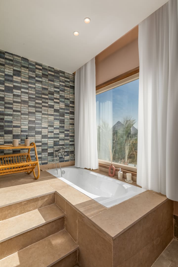 Minimal ancient Saray pyramids view — Half Bathroom 1 in Giza, Egypt, Egypt