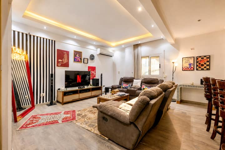 Saray 3BR Escape | Jacuzzi & Balcony | New Cairo — Living Room in Cairo, Egypt, Egypt