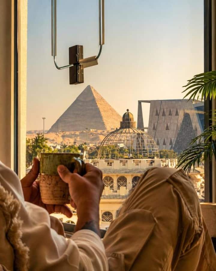 Wake Up to Pyramids & Museum Views | 3BR 3BASaray — Balcony in Giza, Egypt, Egypt