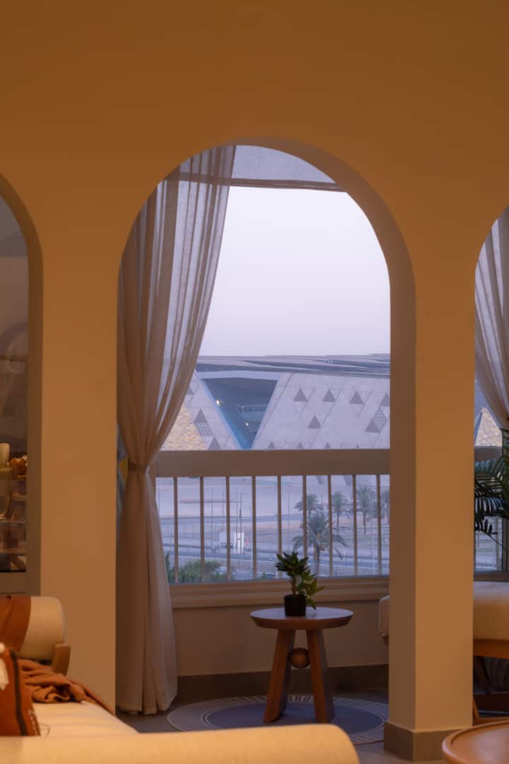Pyramids & GEM View | 2BR | Self Check-in — Balcony in Giza, Egypt, Egypt