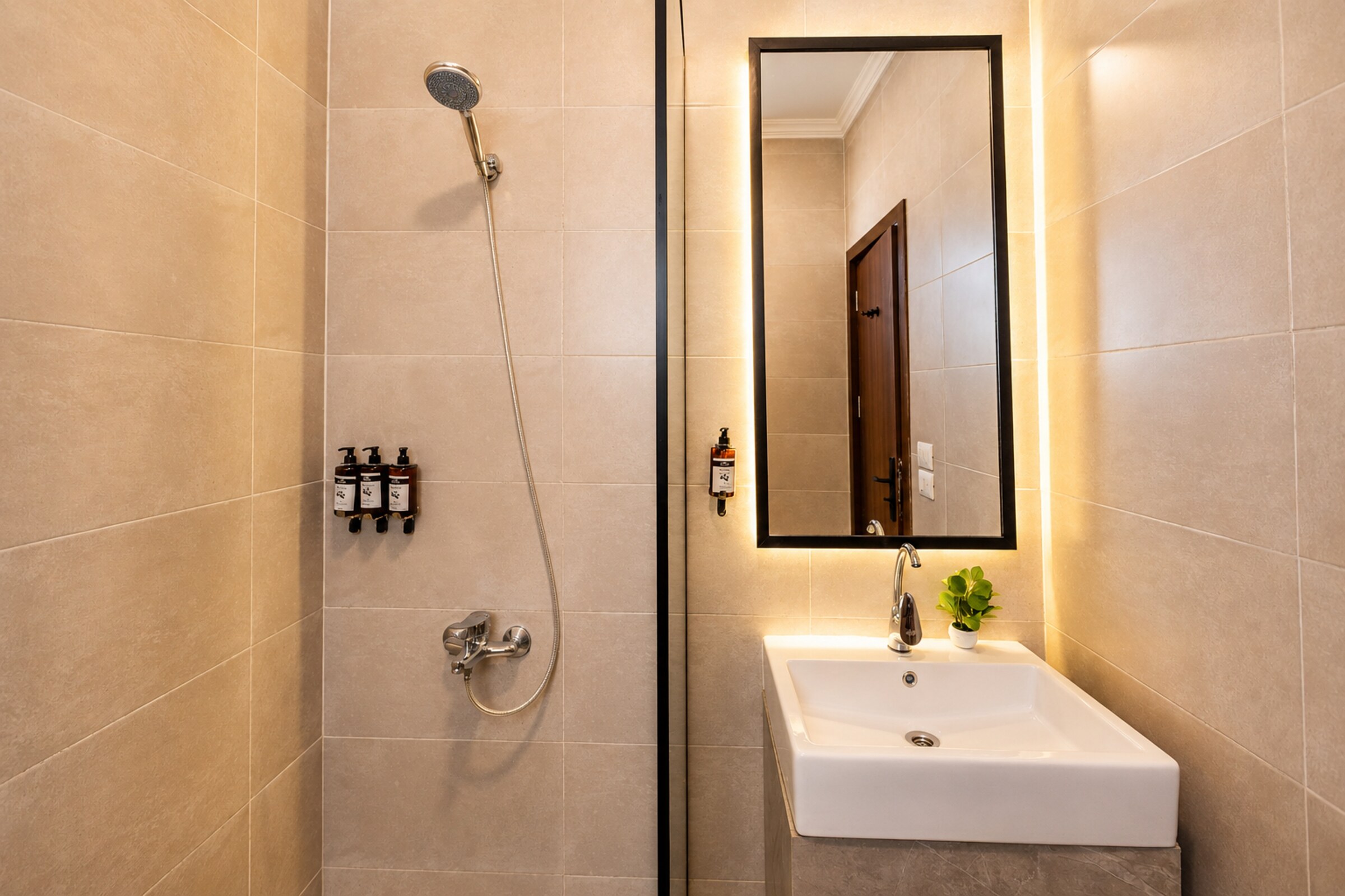 Travelholic Arabian Nights 1BR with Balcony | Lotus 102 — Full bathroom 1 in Travelholic Residence near Mivida. Unit 102., Egypt — photo 2