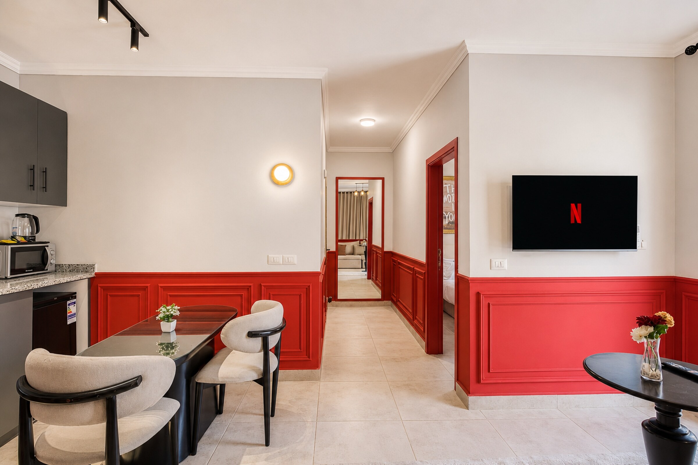 Travelholic Ruby 1BR with Balcony | Lotus 105 — Dining Area in Travelholic Residence near Mivida. Unit 105., Egypt