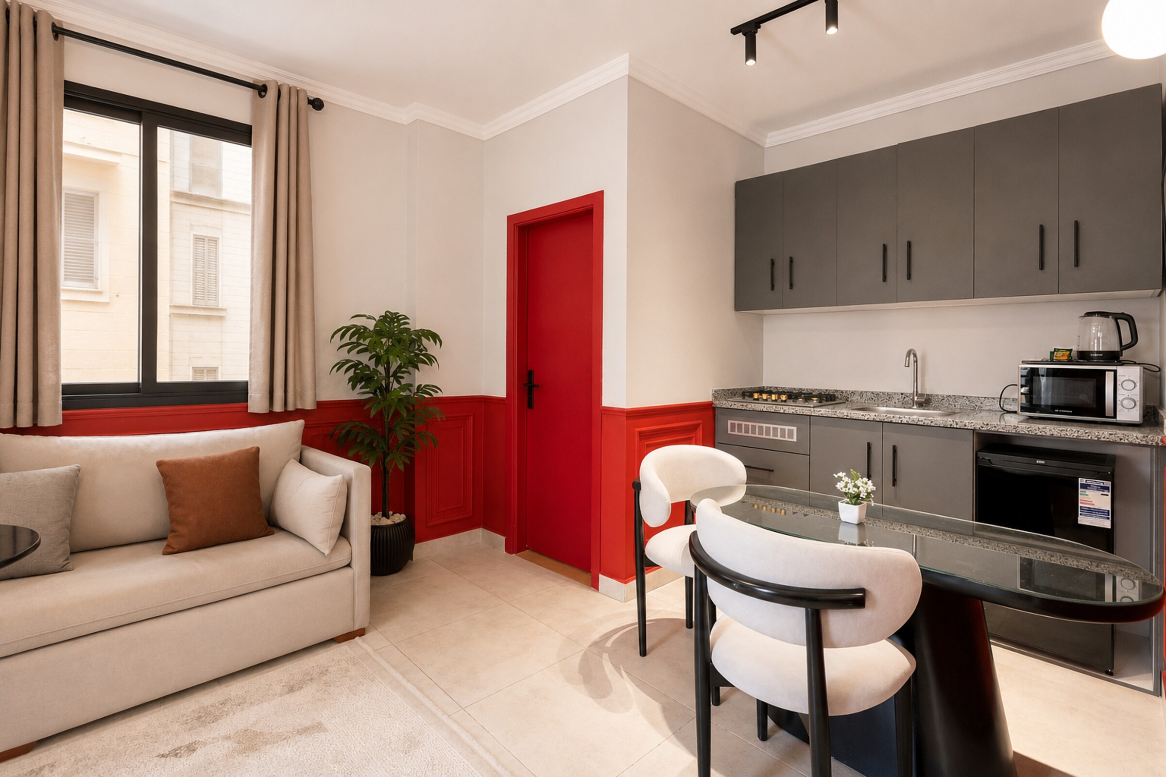 Travelholic Ruby 1BR with Balcony | Lotus 105 — Full Kitchen in Travelholic Residence near Mivida. Unit 105., Egypt — photo 2