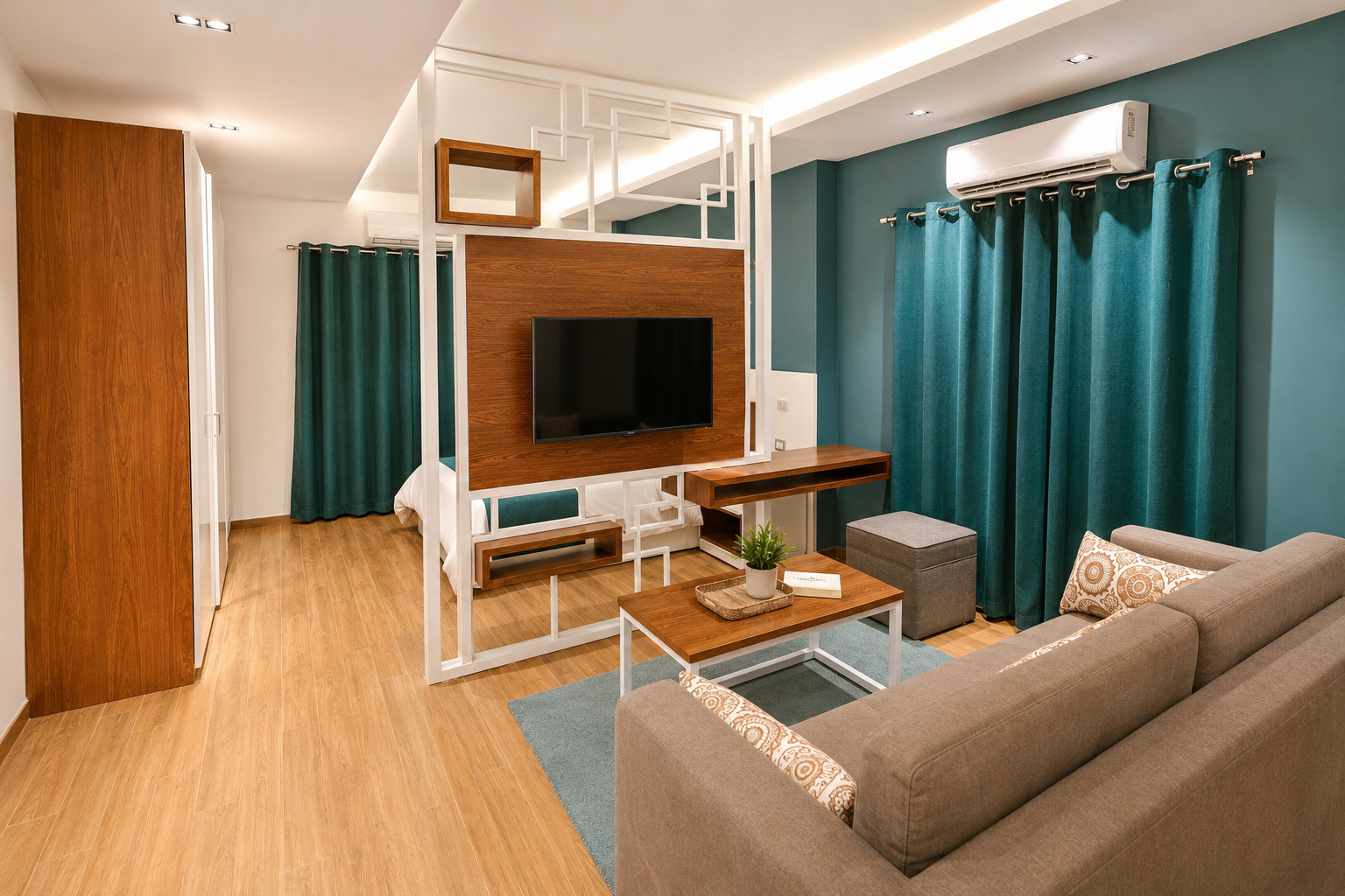 Travelholic Comfy Mega Studio near CFC | South Academy 204 — Living Room in Travelholic New Cairo Residence. Unit 204., Egypt