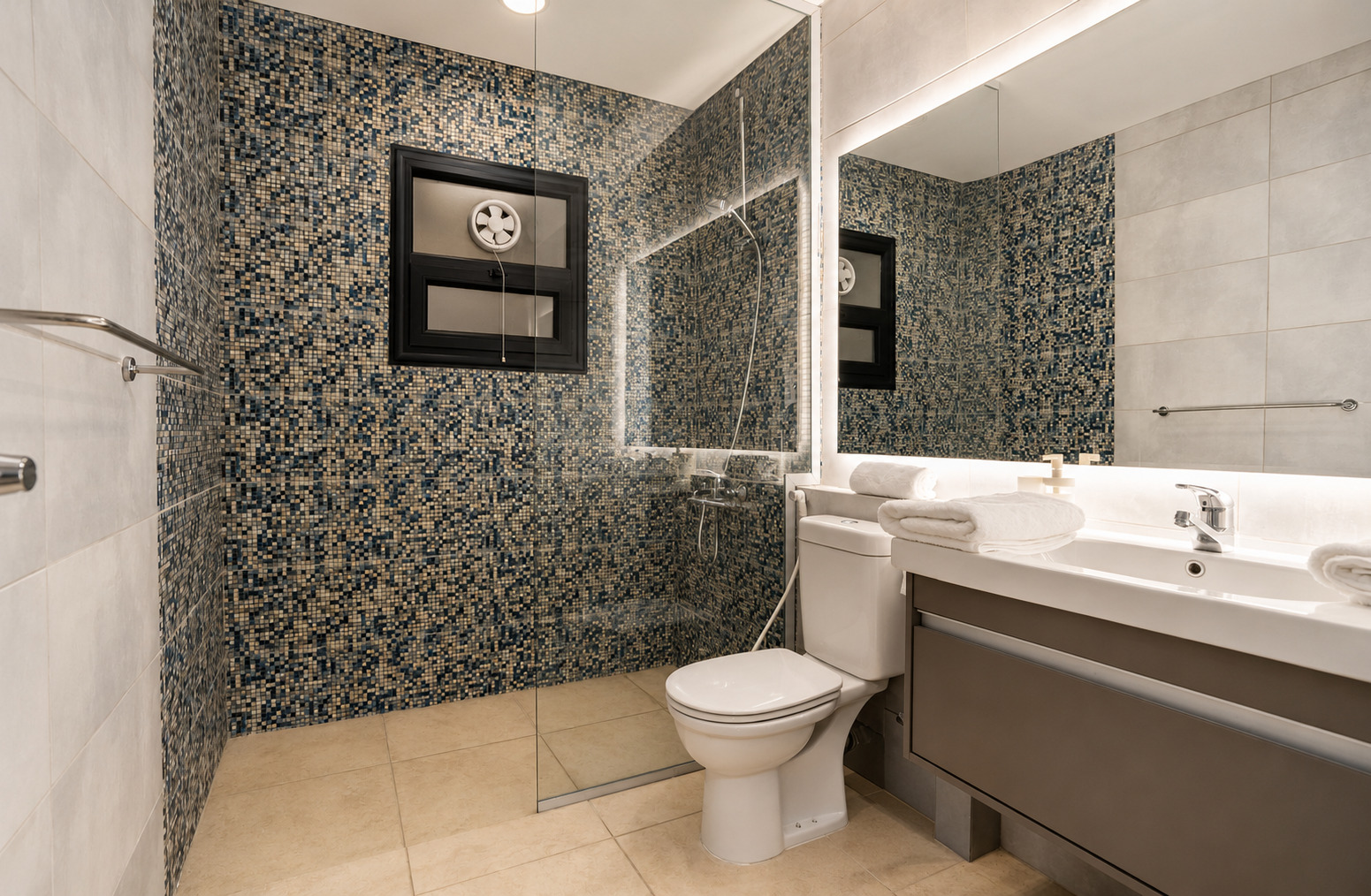 Travelholic Comfy Mega Studio near CFC | South Academy 204 — Full bathroom 1 in Travelholic New Cairo Residence. Unit 204., Egypt