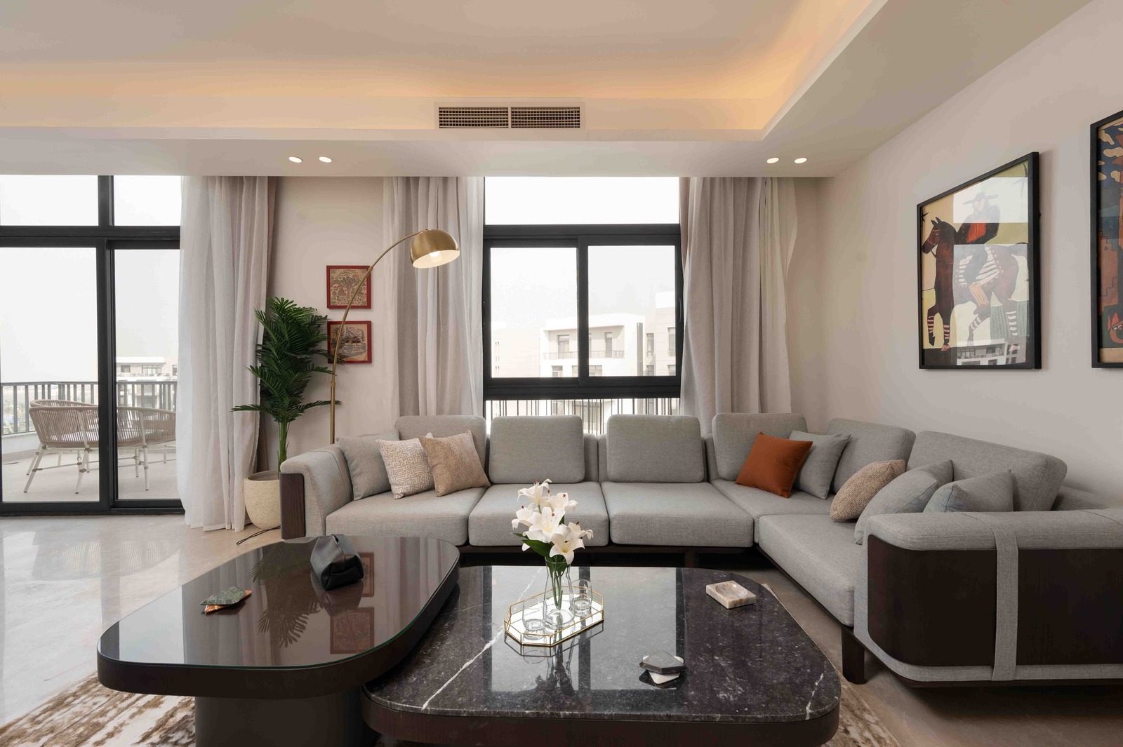 Airy 1BR Apartment – City View – CFC — Living Room in Aura, Cairo Festival City, Egypt
