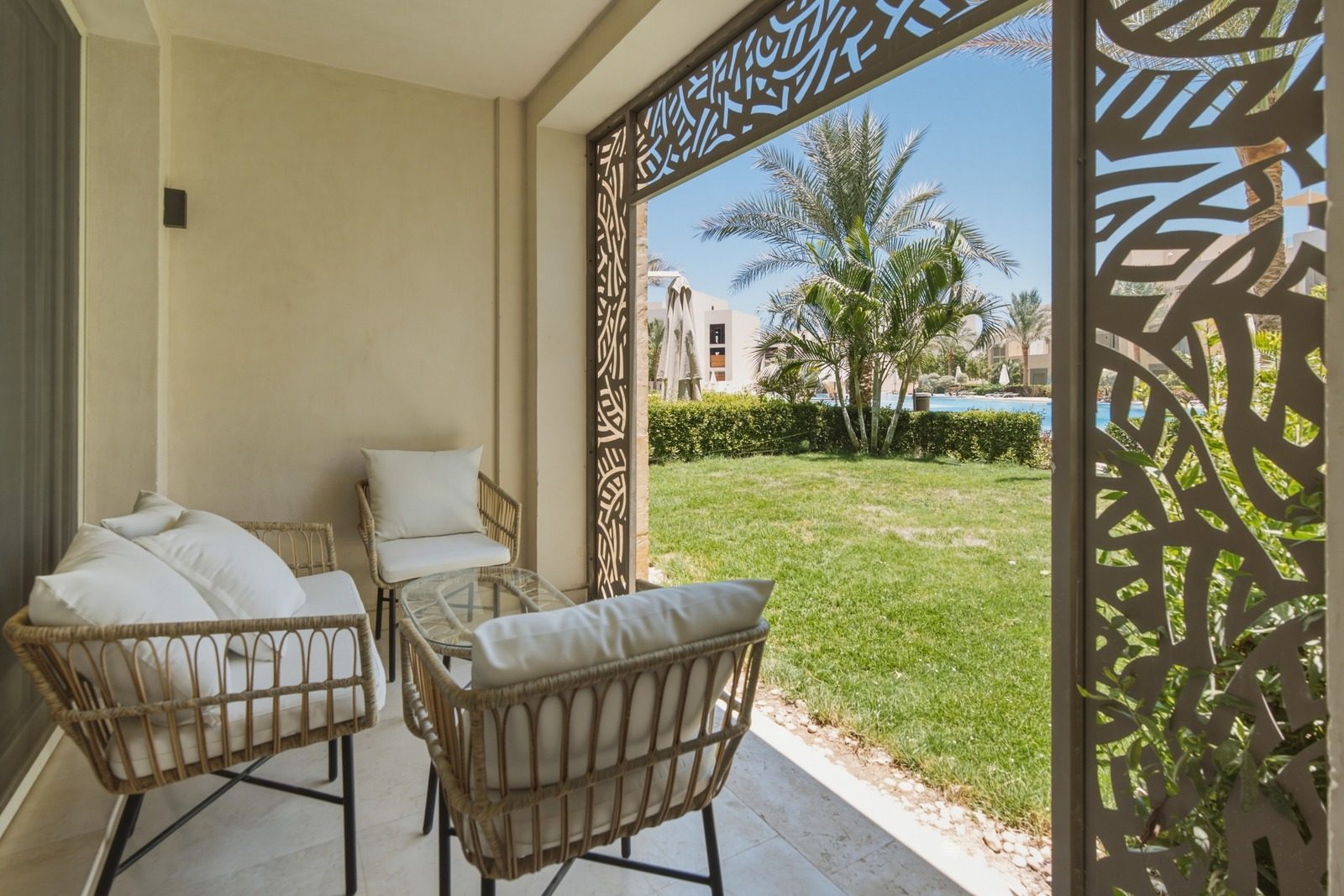 Mangroovy 2BR Apartment – Pool View – El Gouna — Patio in Mangroovy, El Gouna, Egypt