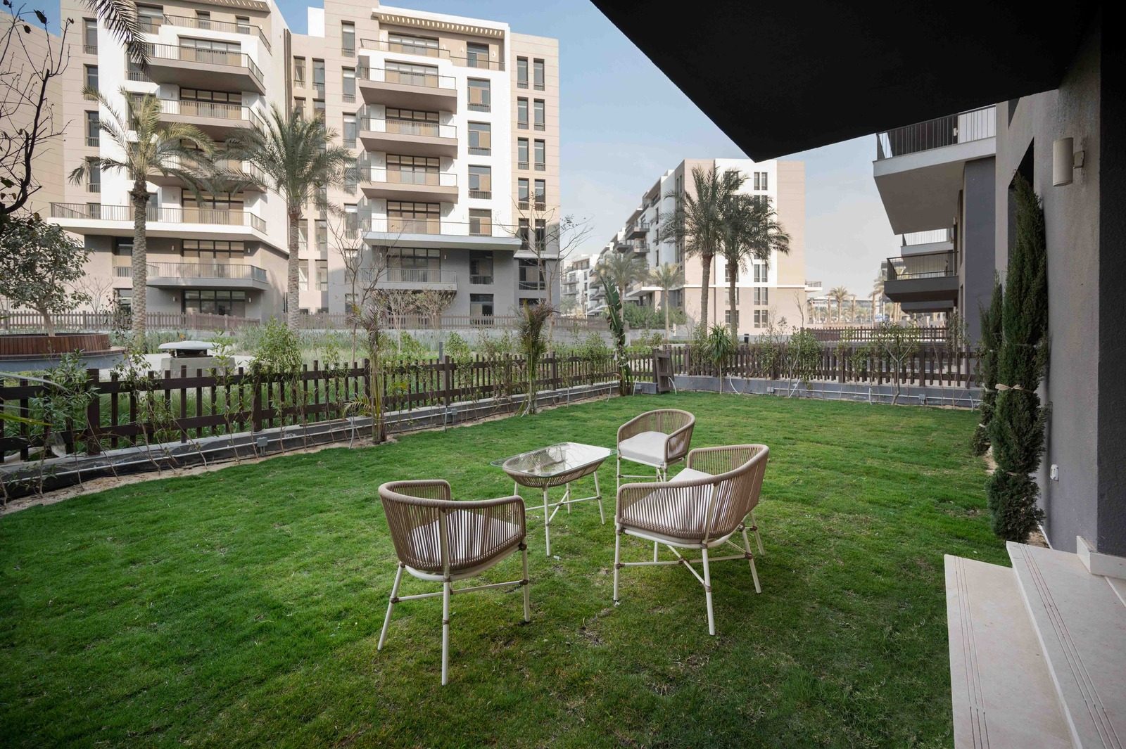 Tranquil 2BR Apartment – Garden View – CFC — Backyard in Aura, Cairo Festival City, Egypt