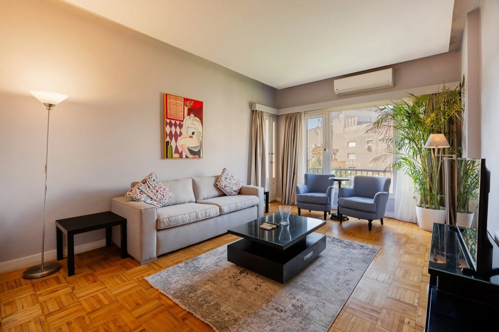 1BR Apartment with Balcony – City View – Zamalek — Living Room in Zamalek, Cairo, Egypt
