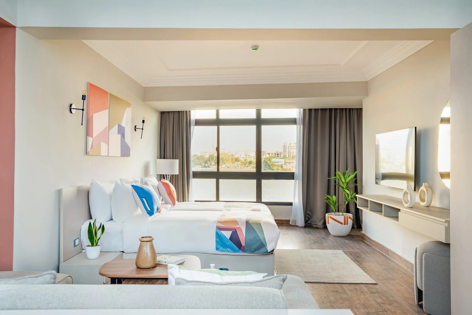 Modern Studio – Partial Nile View – Giza — Bedroom 1 in Giza Nile side, near Orman Botanical Garden & Cairo University, Egypt