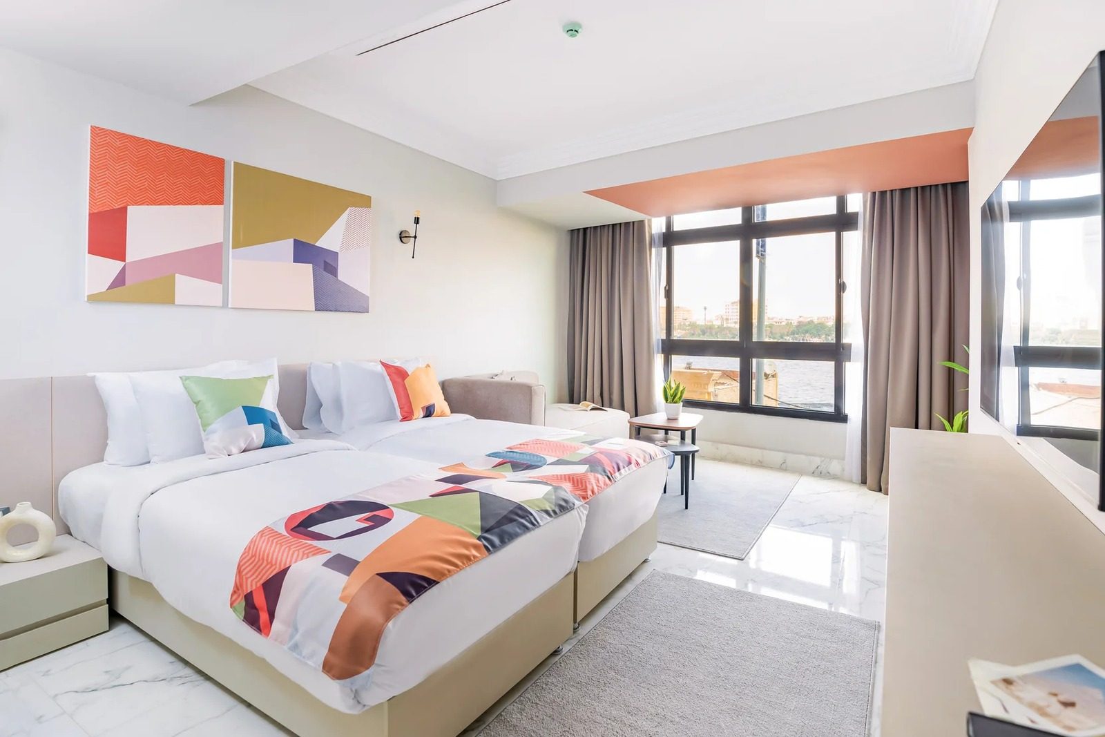 Bright Studio – Partial Nile View – Giza — Bedroom 1 in Giza Nile side, near Orman Botanical Garden & Cairo University, Egypt