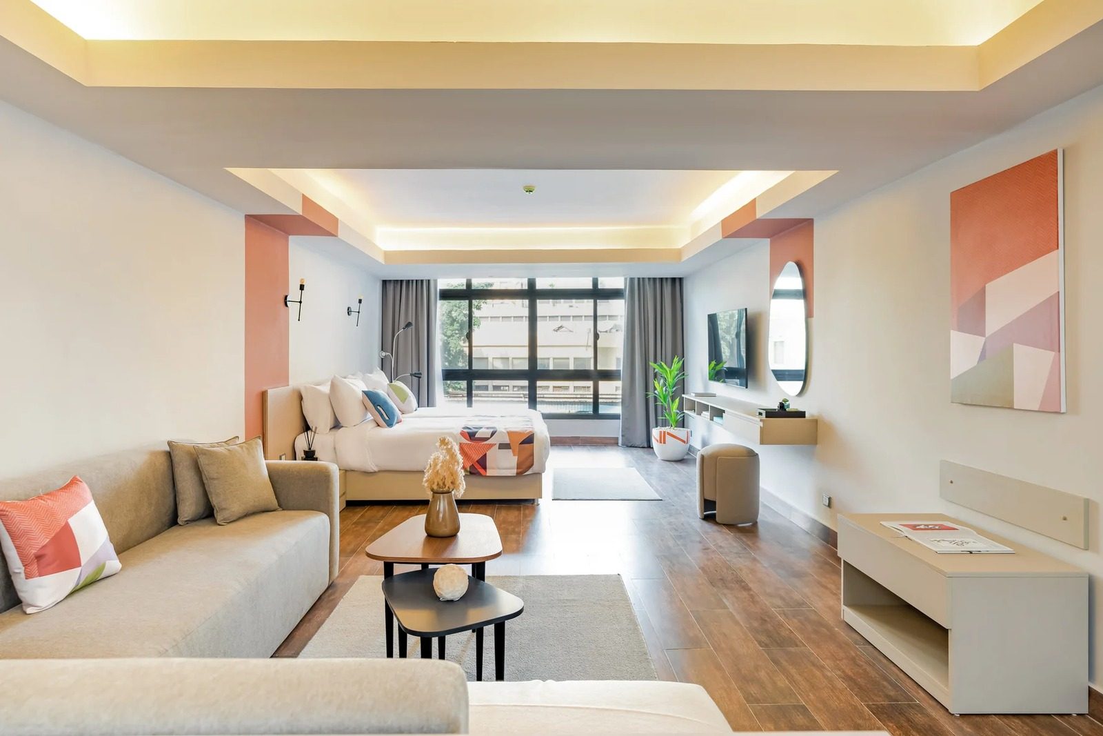 Bright Studio – City View – Giza — Living Room in Giza Nile side, near Orman Botanical Garden & Cairo University, Egypt