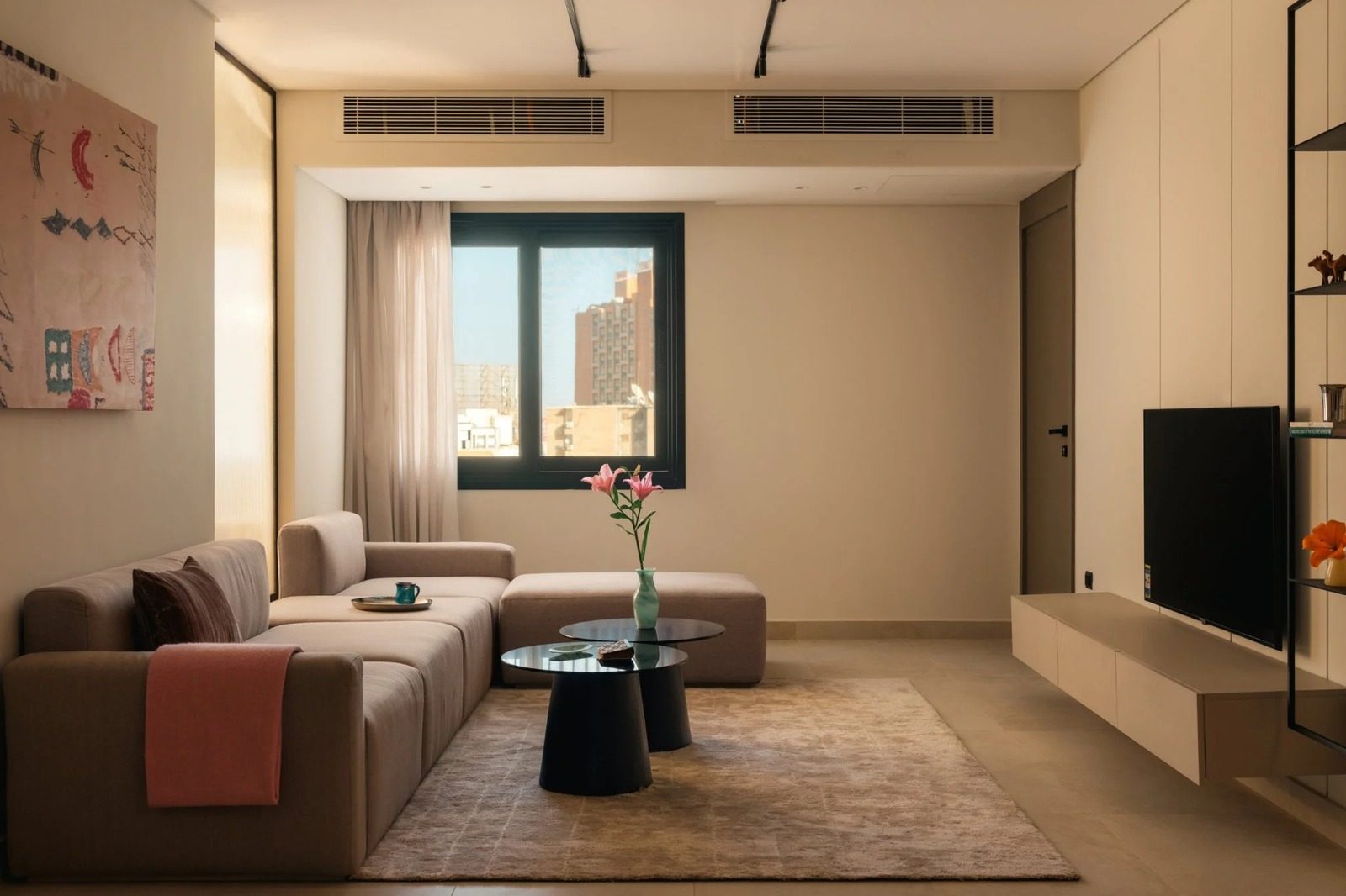 Modern 1BR Apartment – City View – Zamalek — Living Room in Zamalek diplomatic area, near the Cairo Marriott Hotel, Egypt — photo 3