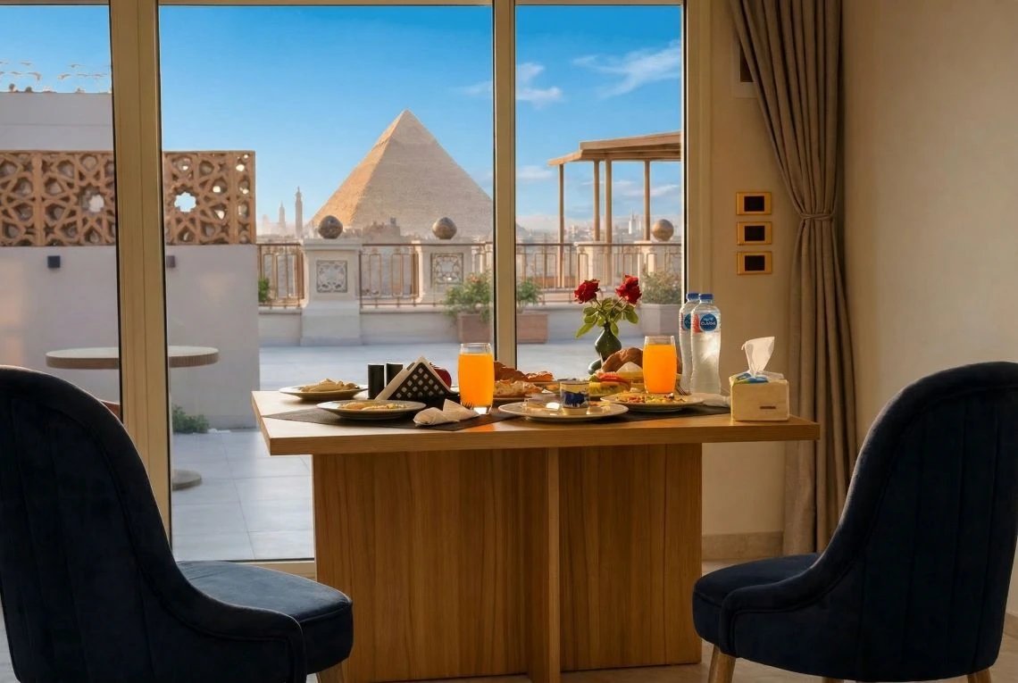 Deluxe Room with Balcony – Pyramids Khan Hotel, Giza — Dining Area in Pyramids Khan Hotel, Al Haram, Giza, Egypt — photo 3