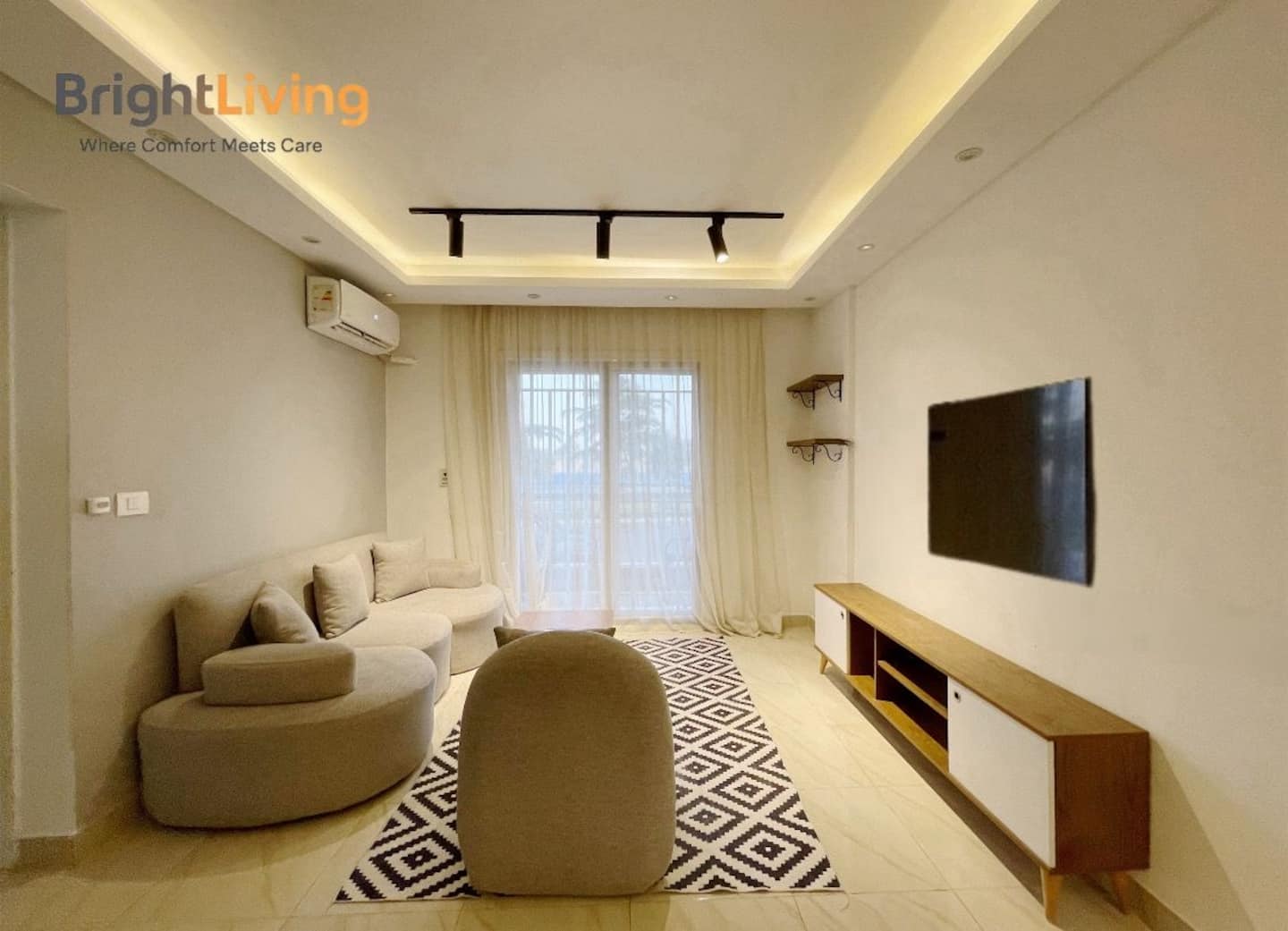 Stylish Luxury 2BR Apt@Madinty+Patio (Super Comfy) — Living Room in Madinaty, New Cairo, Egypt